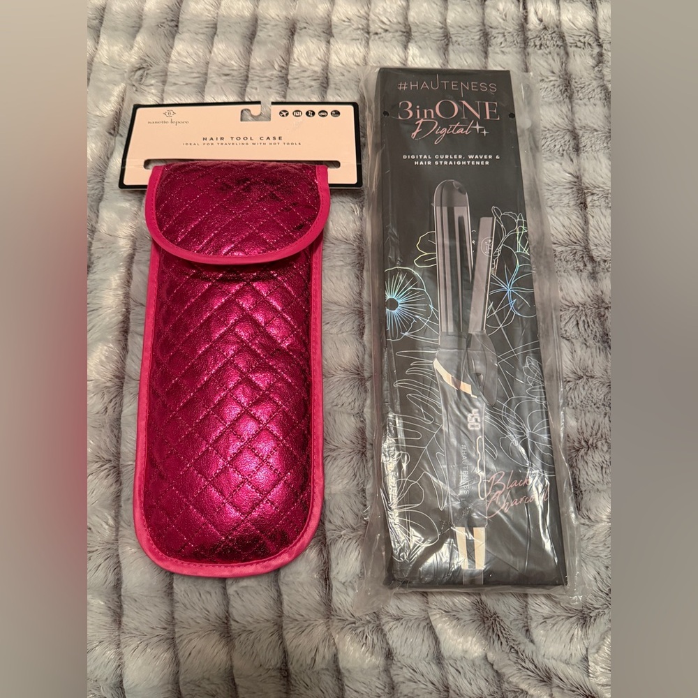 HAUTENESS 3-in-1 Digital Curling Iron + Heat Tool Case Bundle NWT